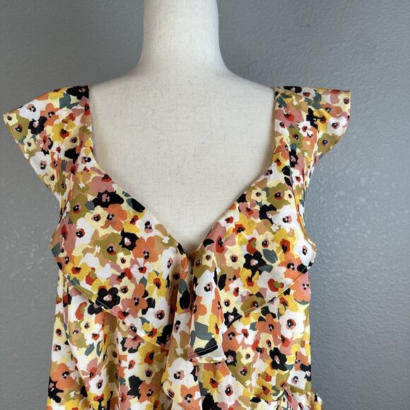 Eloquii Womens Ruffle Tiered Maxi 22 Plus Floral V-Neck Sleeveless - Picture 2 of 8